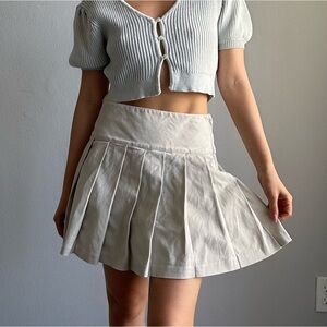 Vintage Ralph Lauren Twill Pleated High Rise Mini Peplum Skirt in Khaki